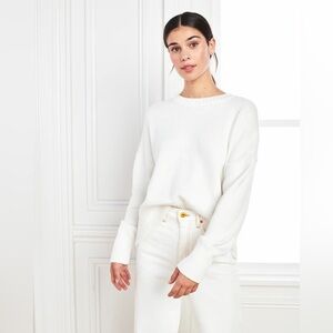 QUINCE 100% Organic Cotton Boyfriend Crew Sweater In Ivory SMALL